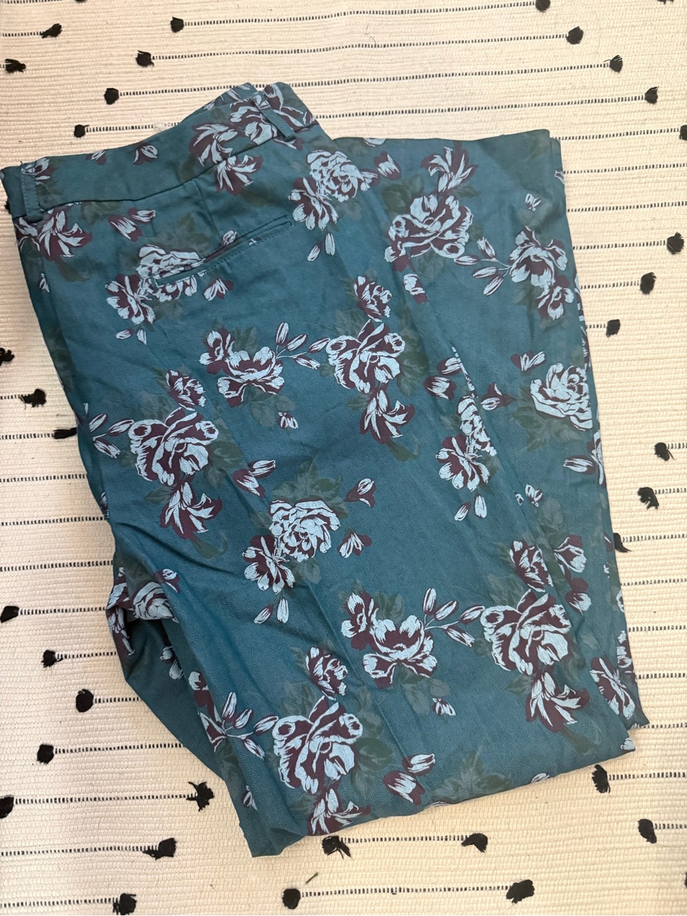 New Directions Teal Floral Button-Front Pants fun print size 14